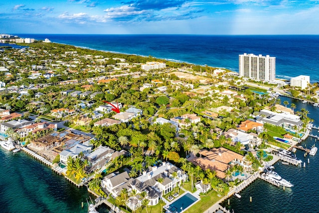 bird's eye view featuring a water view