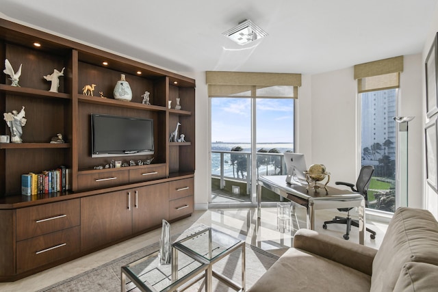 office space featuring a wall of windows and a wealth of natural light