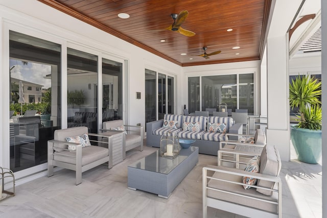 view of patio featuring outdoor lounge area and ceiling fan