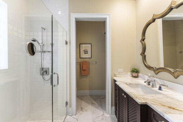 bathroom featuring vanity and walk in shower