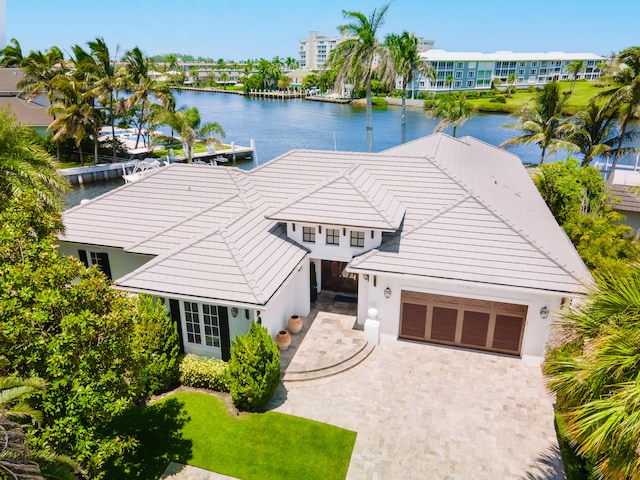 aerial view with a water view