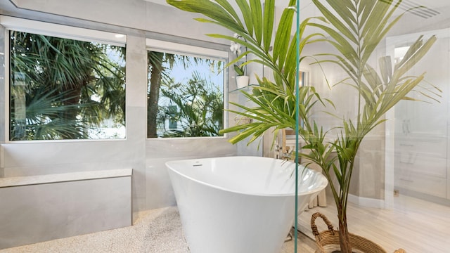 bathroom with a washtub and a wealth of natural light