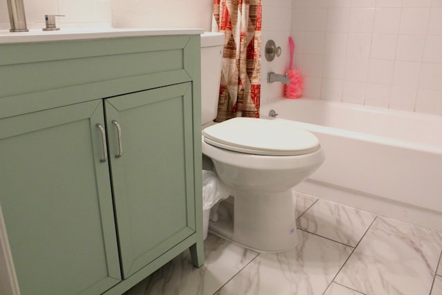 full bathroom featuring vanity, toilet, and shower / tub combo