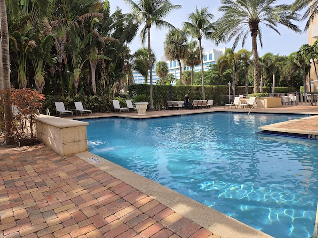 view of swimming pool featuring a patio area