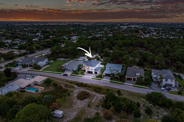 view of aerial view at dusk