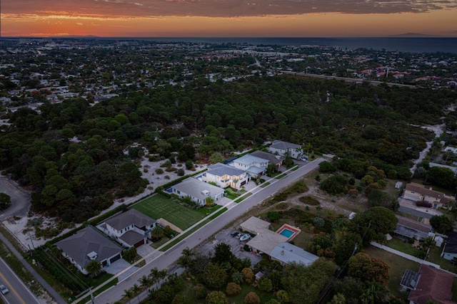 view of aerial view at dusk