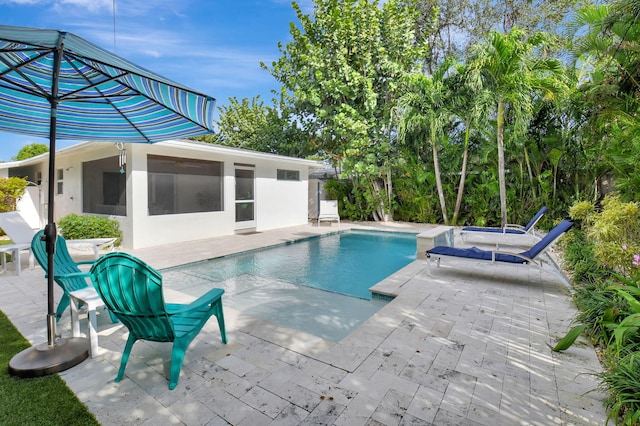 view of swimming pool with a patio area