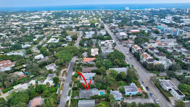 bird's eye view featuring a water view