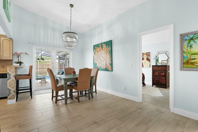 dining space featuring a chandelier