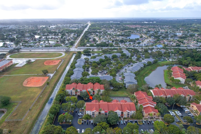 bird's eye view featuring a water view