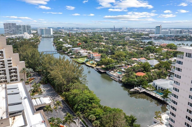 aerial view featuring a water view