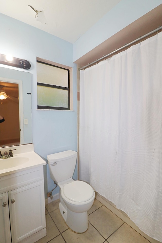 bathroom featuring tile patterned floors, vanity, and toilet