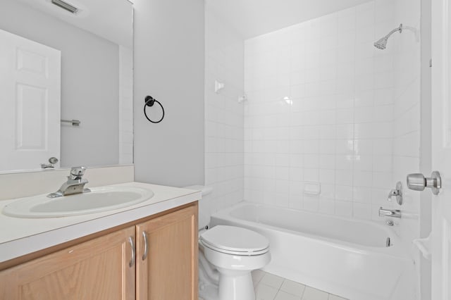 full bathroom with vanity, shower / washtub combination, tile patterned floors, and toilet