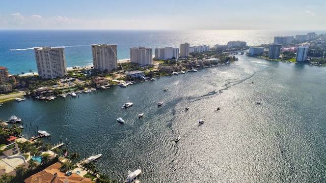 bird's eye view featuring a water view