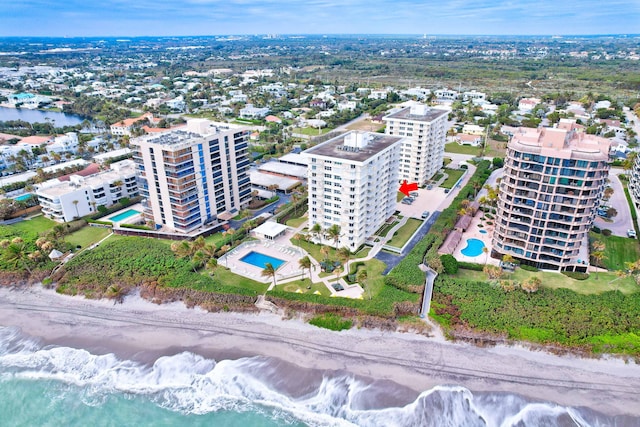 aerial view featuring a water view and a city view