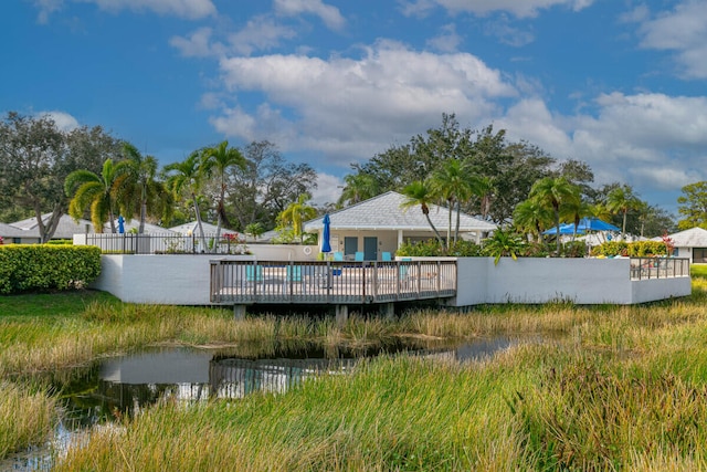 exterior space featuring a water view