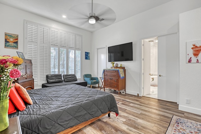 bedroom featuring visible vents, recessed lighting, wood finished floors, and baseboards