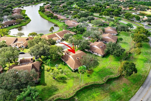 aerial view featuring a water view