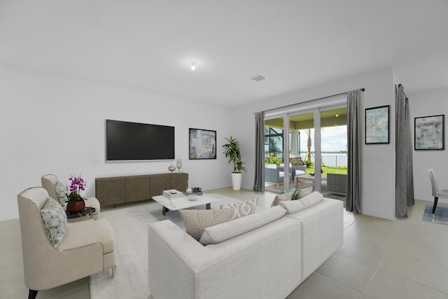 living room with light tile patterned floors