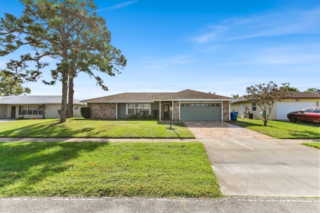 ranch-style house with a front lawn and a garage