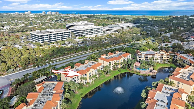 bird's eye view featuring a water view