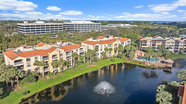 bird's eye view featuring a water view