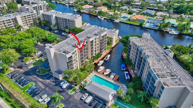 aerial view with a water view