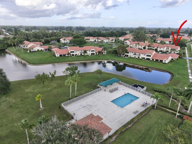 aerial view with a water view