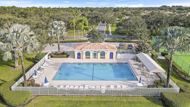 view of swimming pool with a patio area