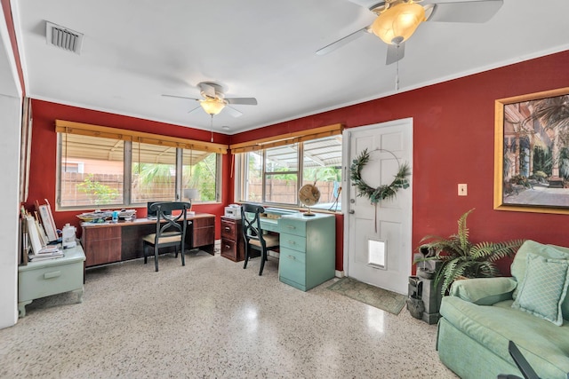 office space with ceiling fan