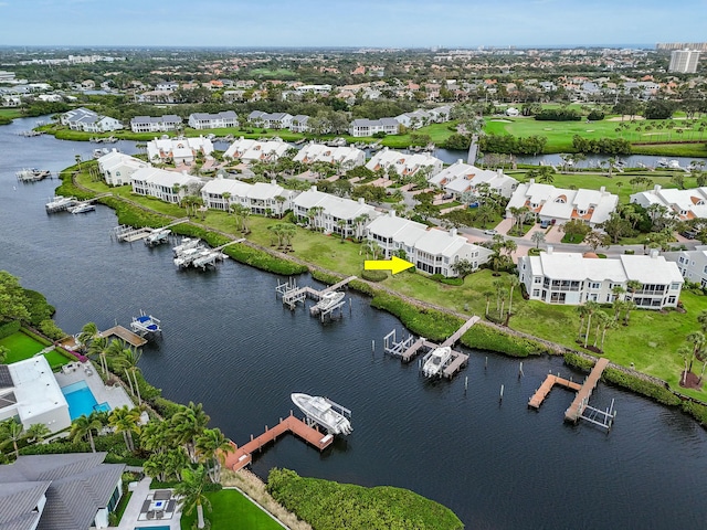 drone / aerial view featuring a water view