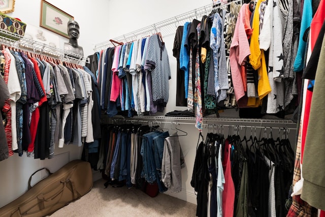 walk in closet with carpet flooring