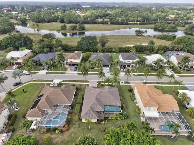 bird's eye view featuring a water view