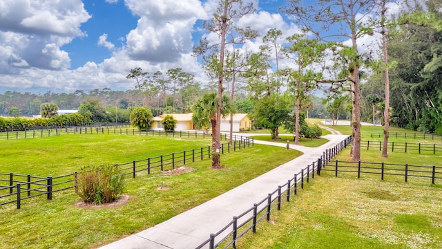 view of community featuring a rural view and a lawn