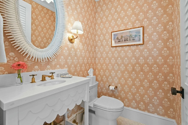 bathroom with vanity, tile patterned flooring, and toilet