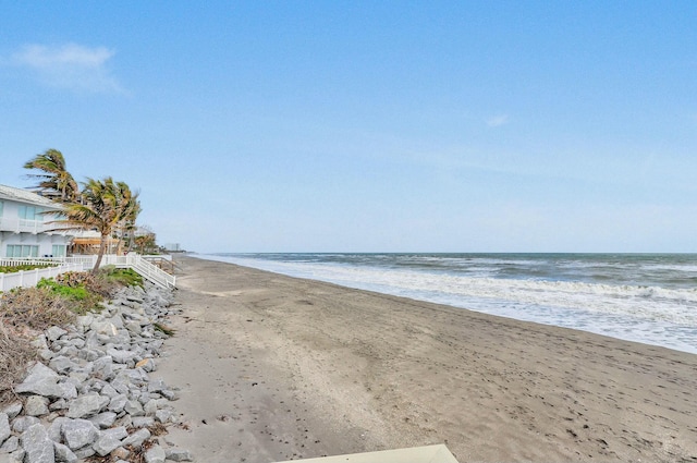 view of water feature featuring a beach view