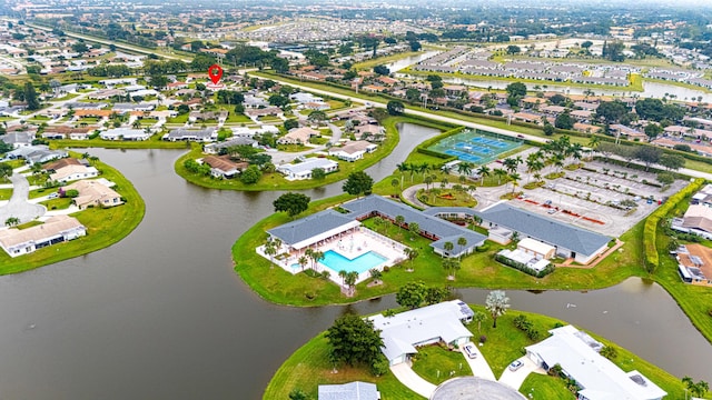 aerial view with a water view