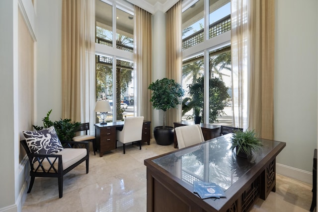 office area with crown molding