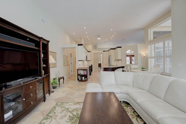 living room featuring sink