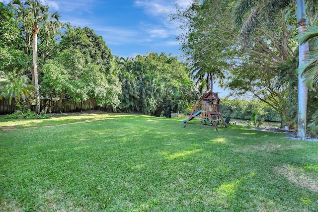 view of yard featuring a playground