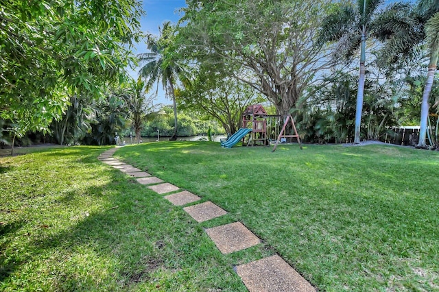 view of yard featuring a playground