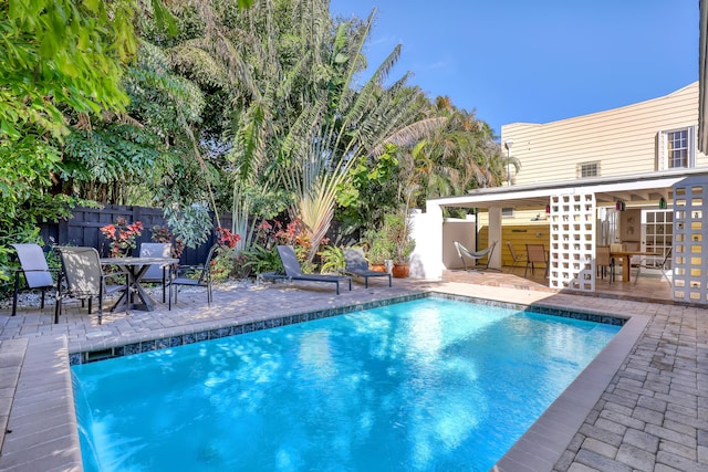 view of pool featuring a patio