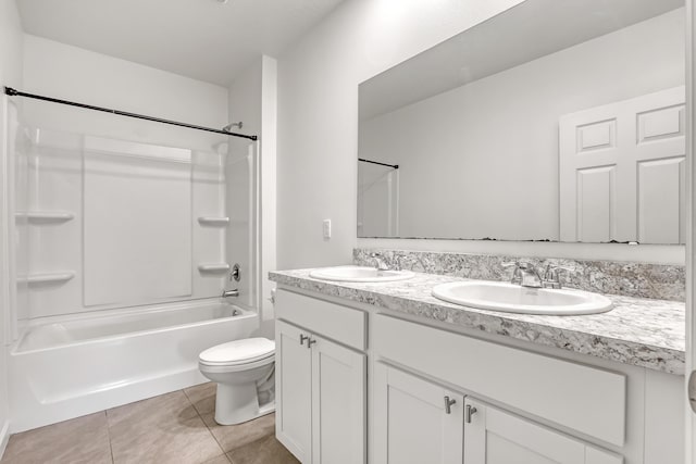 full bathroom featuring tile patterned floors, toilet, bathing tub / shower combination, and vanity