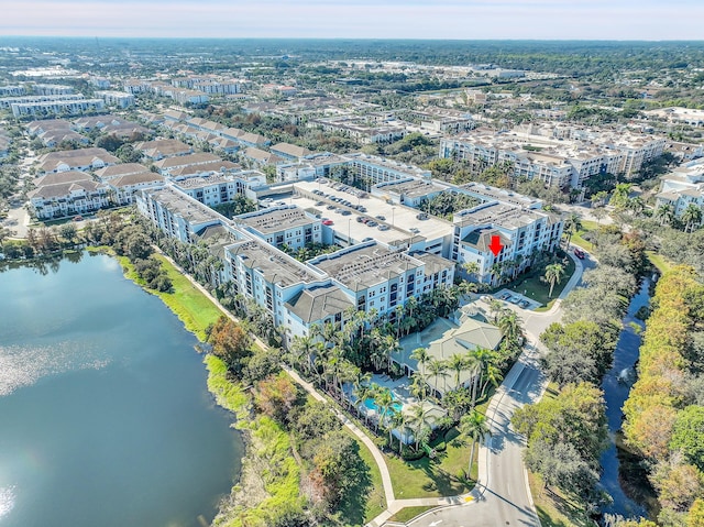 drone / aerial view featuring a water view