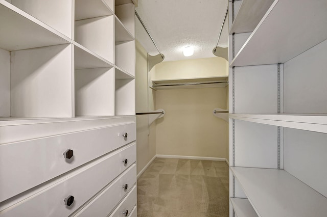 spacious closet featuring light carpet