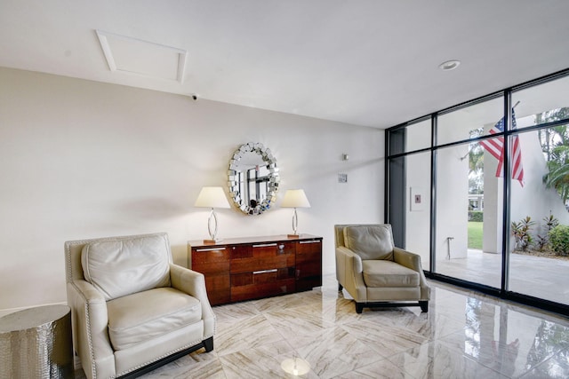 living area with expansive windows