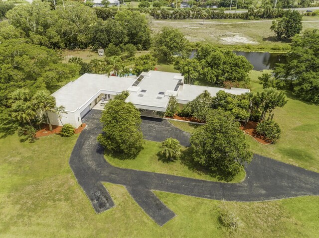 aerial view with a water view