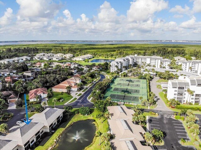 aerial view with a water view