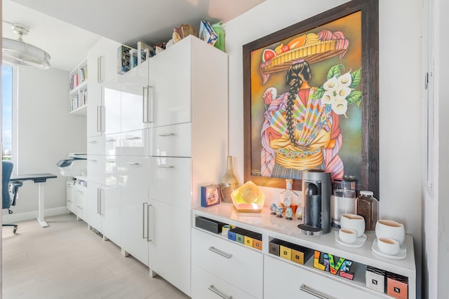 kitchen with white cabinets