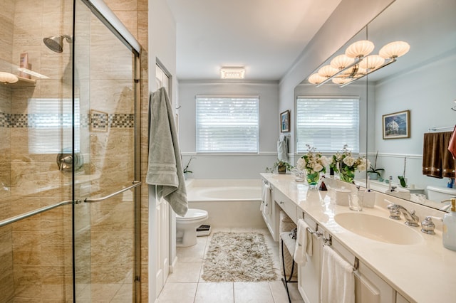507 Resort Ln, Palm Beach Gardens, FL 33418 - bathroom with a stall shower, toilet, double vanity, and a garden tub